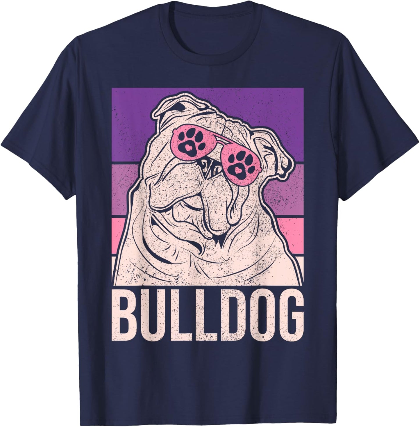 Dog Lover Owner Retro Animal Outfit Vintage English Bulldog Women Girls Kids T-Shirt - T-Shirt | Navy