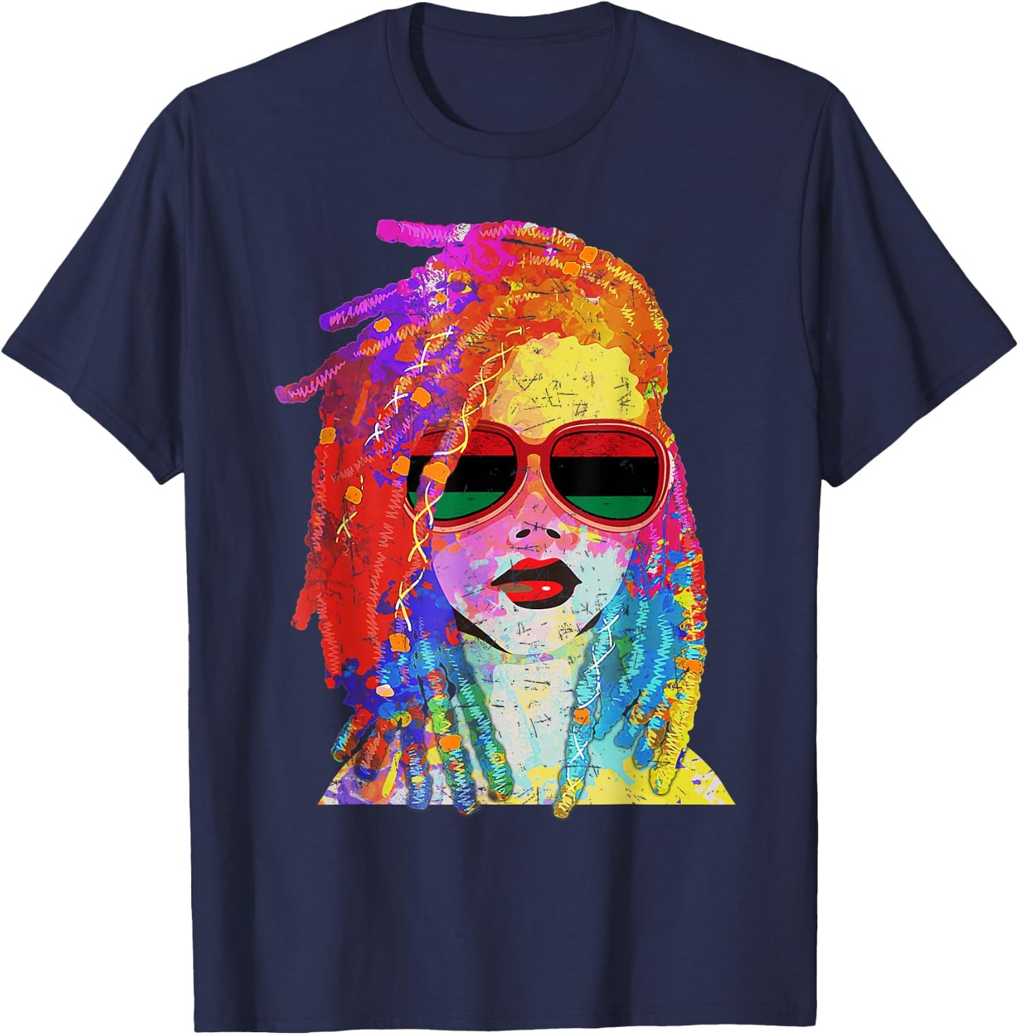 Loc'd Hair Black Queen Afro Woman Melanin Girl Art Small T-Shirt - T-Shirt | Navy
