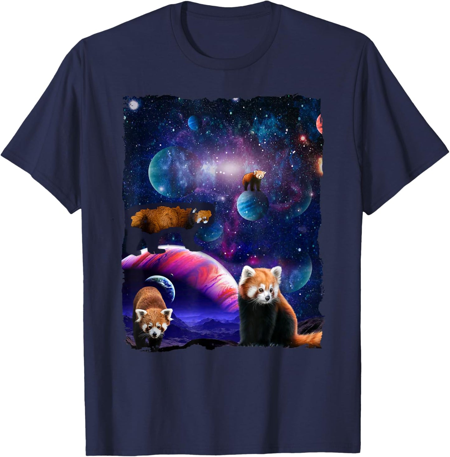 Red Pandas Wild Animal Universe Galaxy Stars lesser panda T-Shirt - T-Shirt | Navy