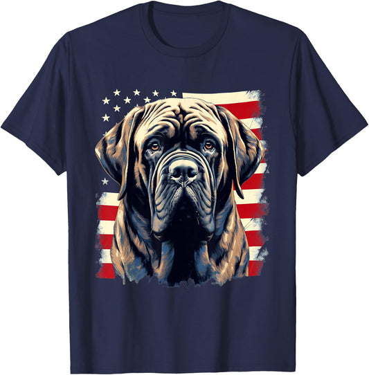 4th of July US Flag English Mastiff Dog T-Shirt - T-Shirt | Navy