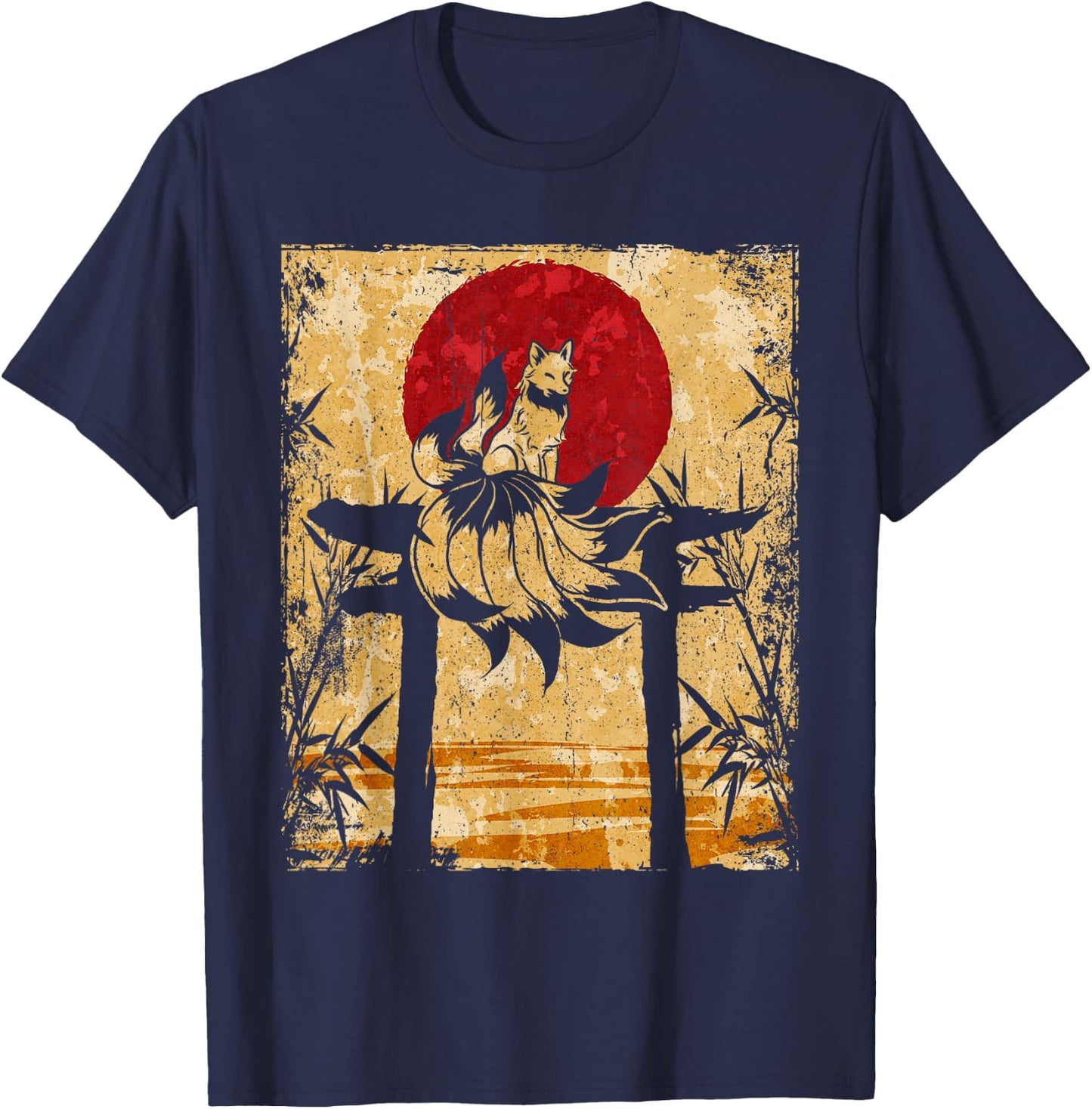 Nine-tailed fox Japanese retro art T-Shirt - T-Shirt | Navy