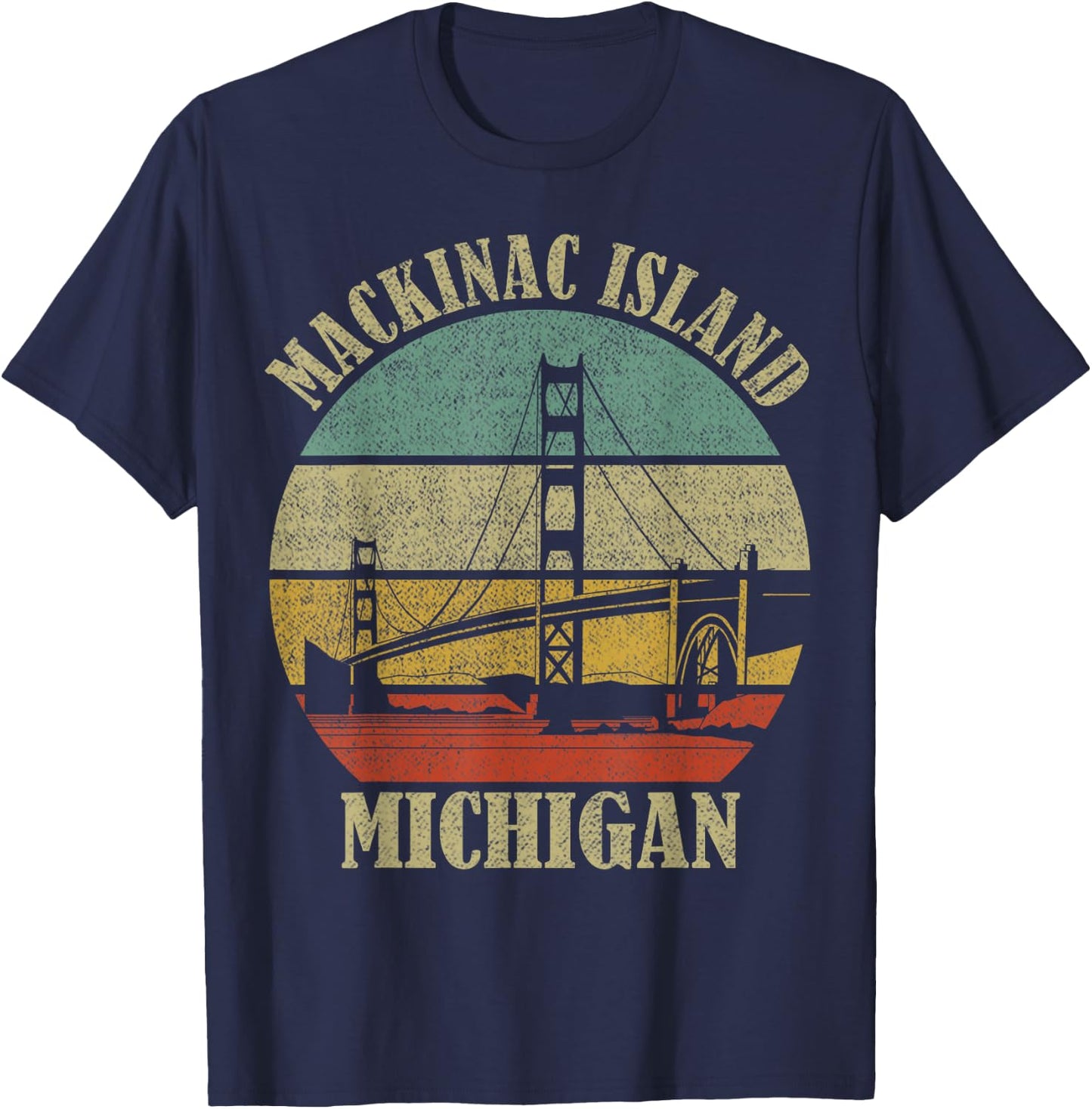Mackinac Island Bridge Michigan Great Lakes Huron Ferry Trip T-Shirt - T-Shirt | Navy