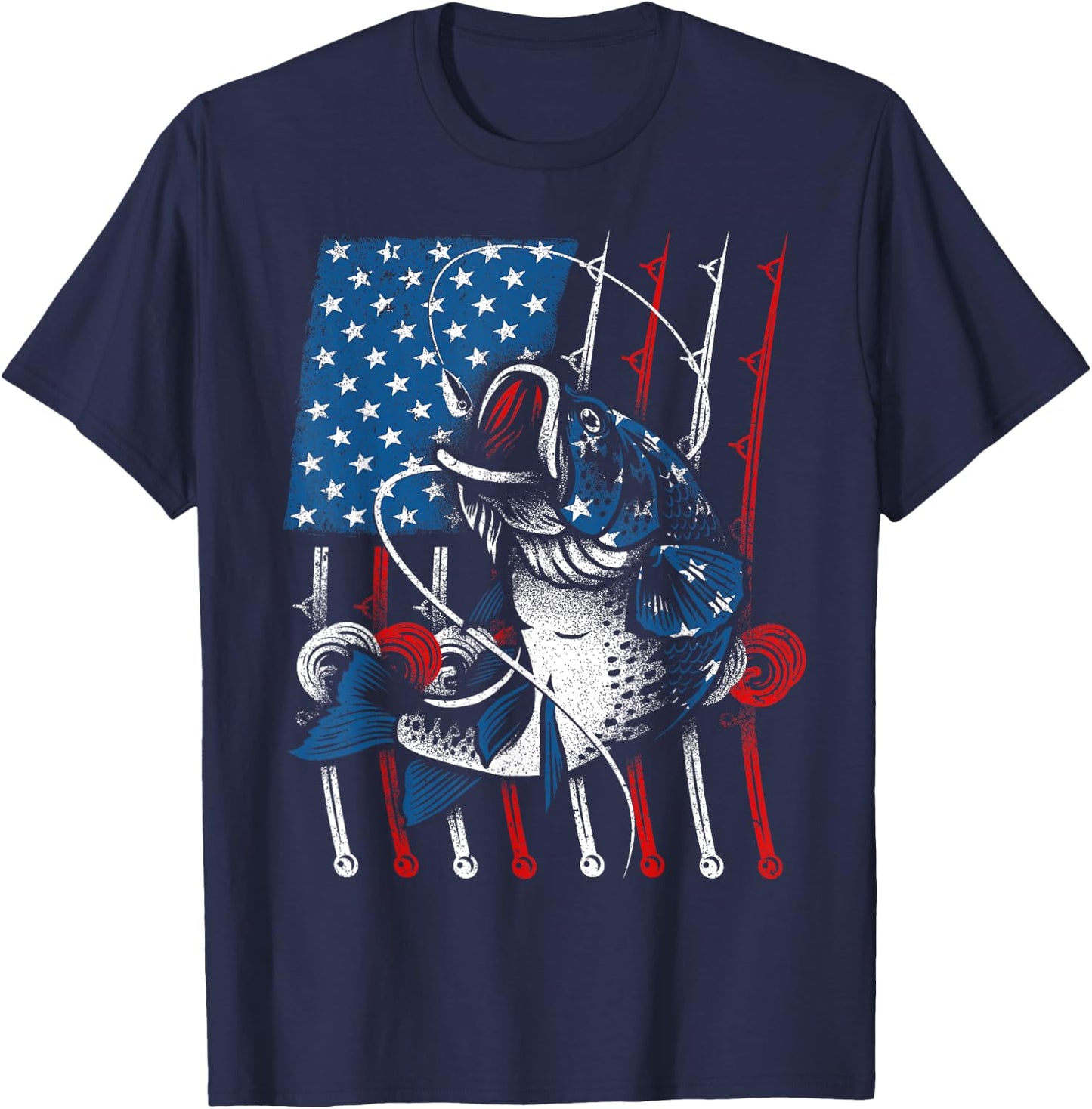 Cool Fishing Women American Flag USA Fish Lover T-Shirt - T-Shirt | Navy