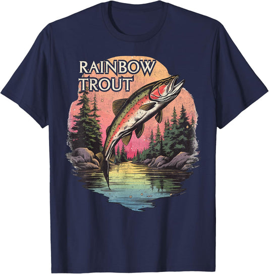 Rainbow Trout River Fishing, Vintage Rainbow Trout T-Shirt - T-Shirt | Navy