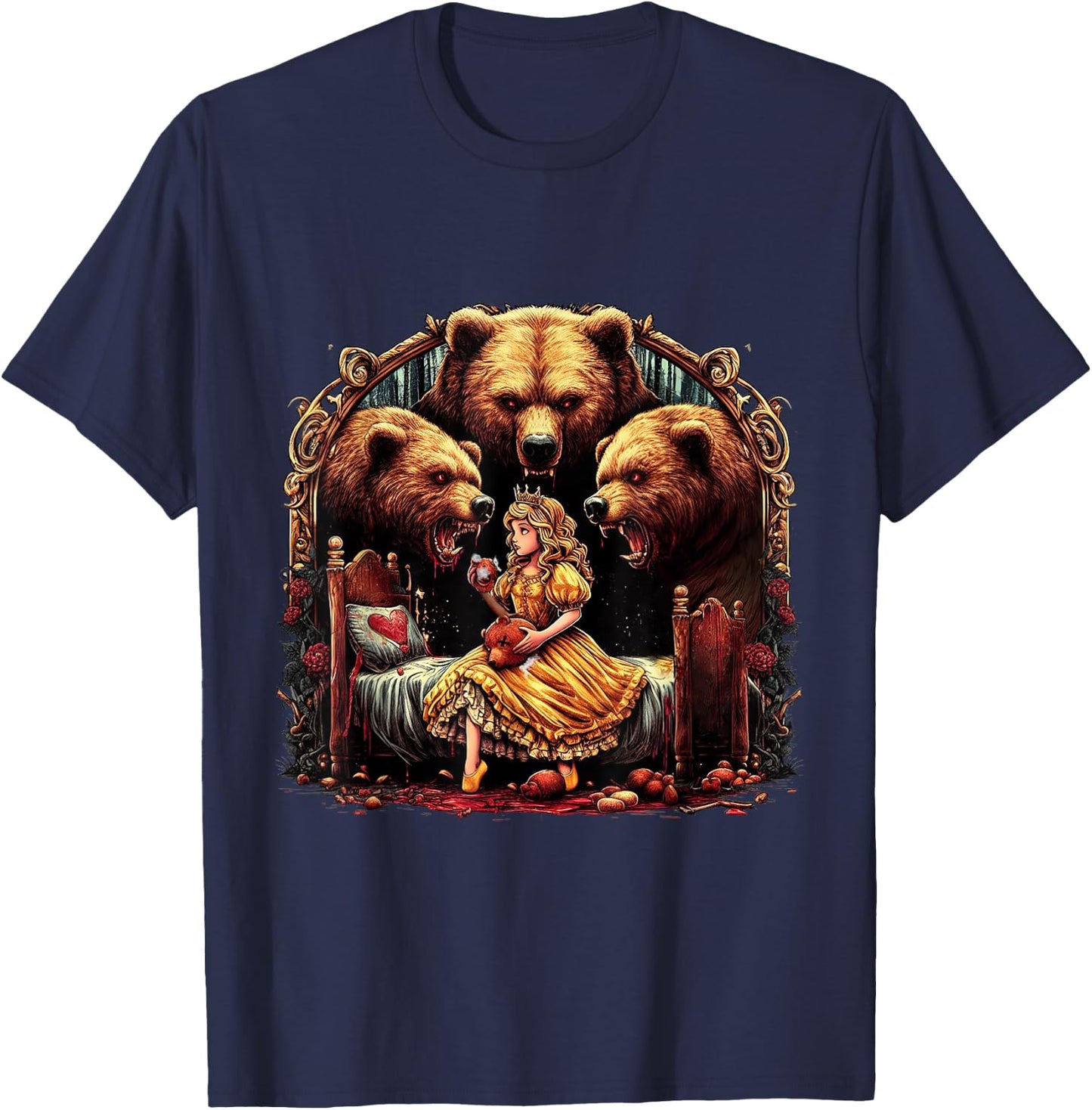 Goldilocks and the Three Bears, Horror Fans Design T-Shirt - T-Shirt | Navy