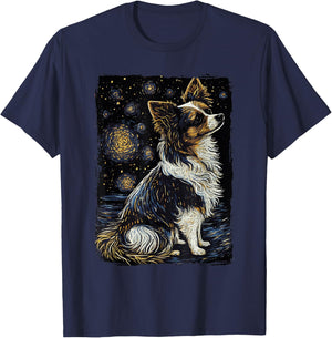 Papillon Starry Night Dog T-Shirt - T-Shirt | Navy