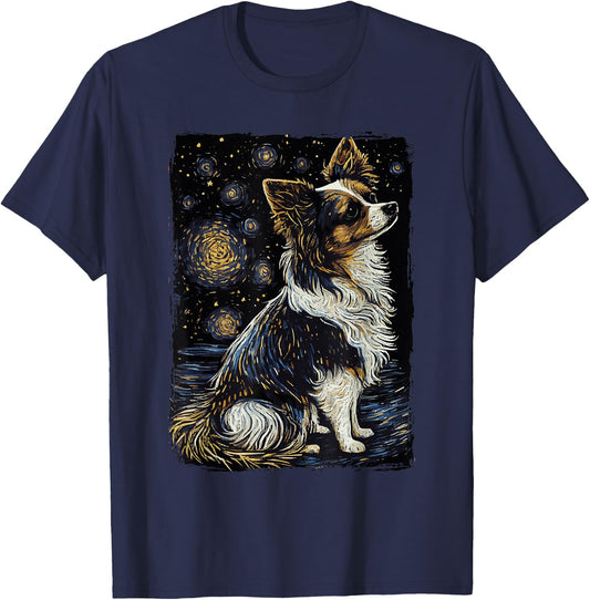 Papillon Starry Night Dog T-Shirt - T-Shirt | Navy