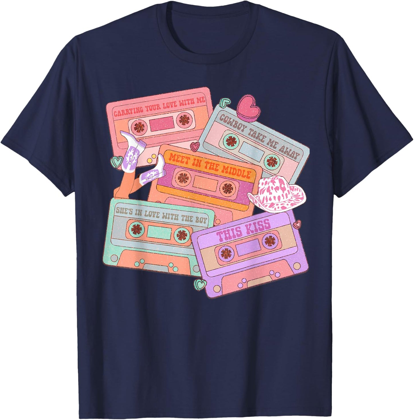 Western 90's Cassette Tape Country Music Cowgirl Cowboy T-Shirt - T-Shirt | Navy