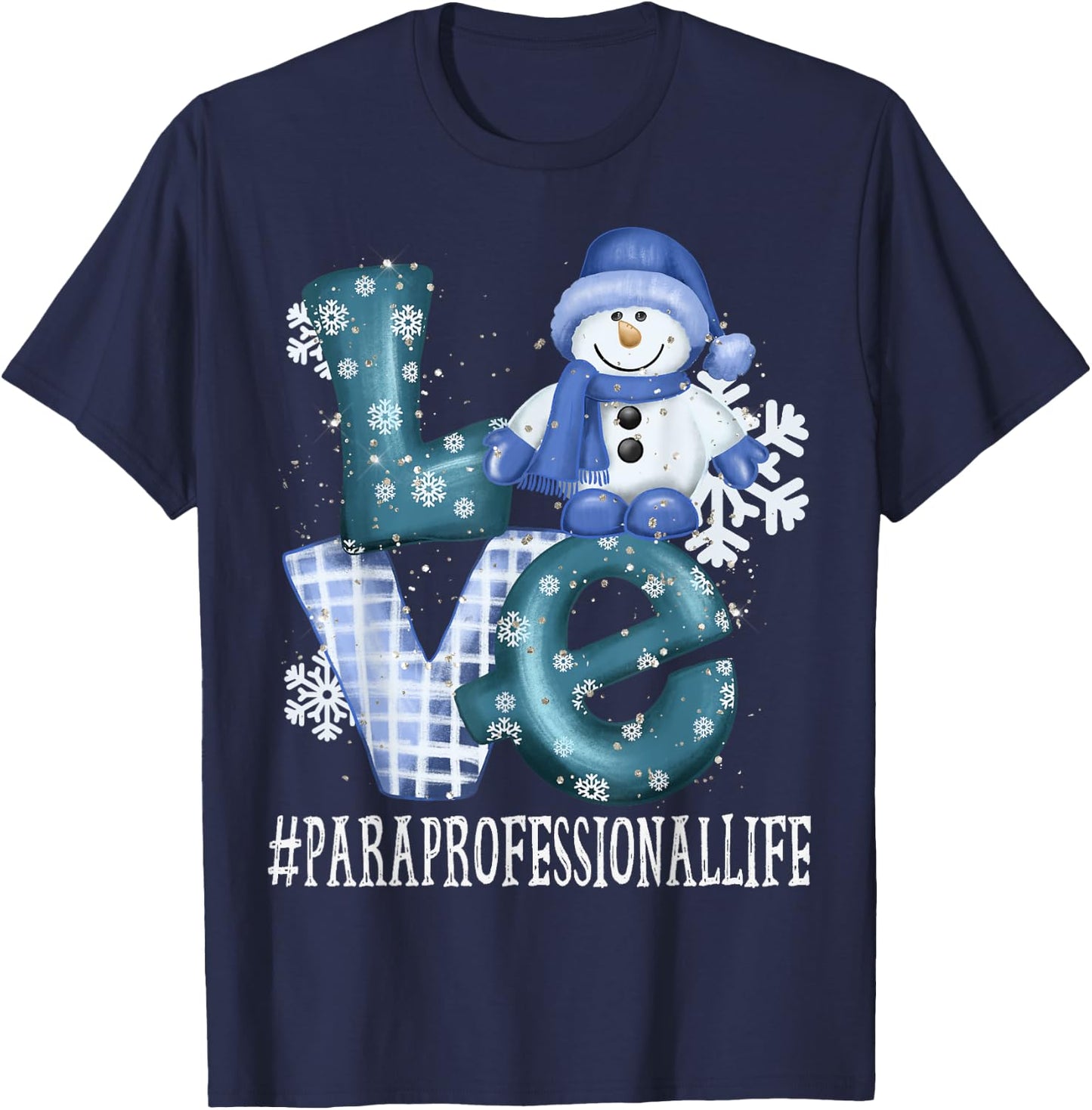 Paraprofessional Love Snowman Women Winter Season Christmas T-Shirt - T-Shirt | Navy