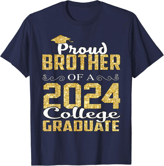 Proud Brother Of 2024 Graduate College Shirt Graduation T-Shirt - T-Shirt | Navy