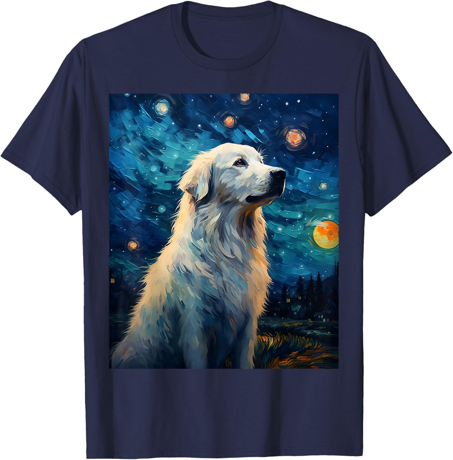 Surreal Starry Night Great Pyrenees Dog T-Shirt - T-Shirt | Navy