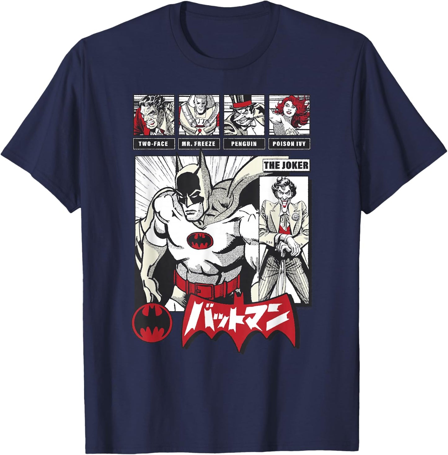 DC Comics Batman Group Shot Japanese Vintage Comic Panel T-Shirt - T-Shirt | Navy