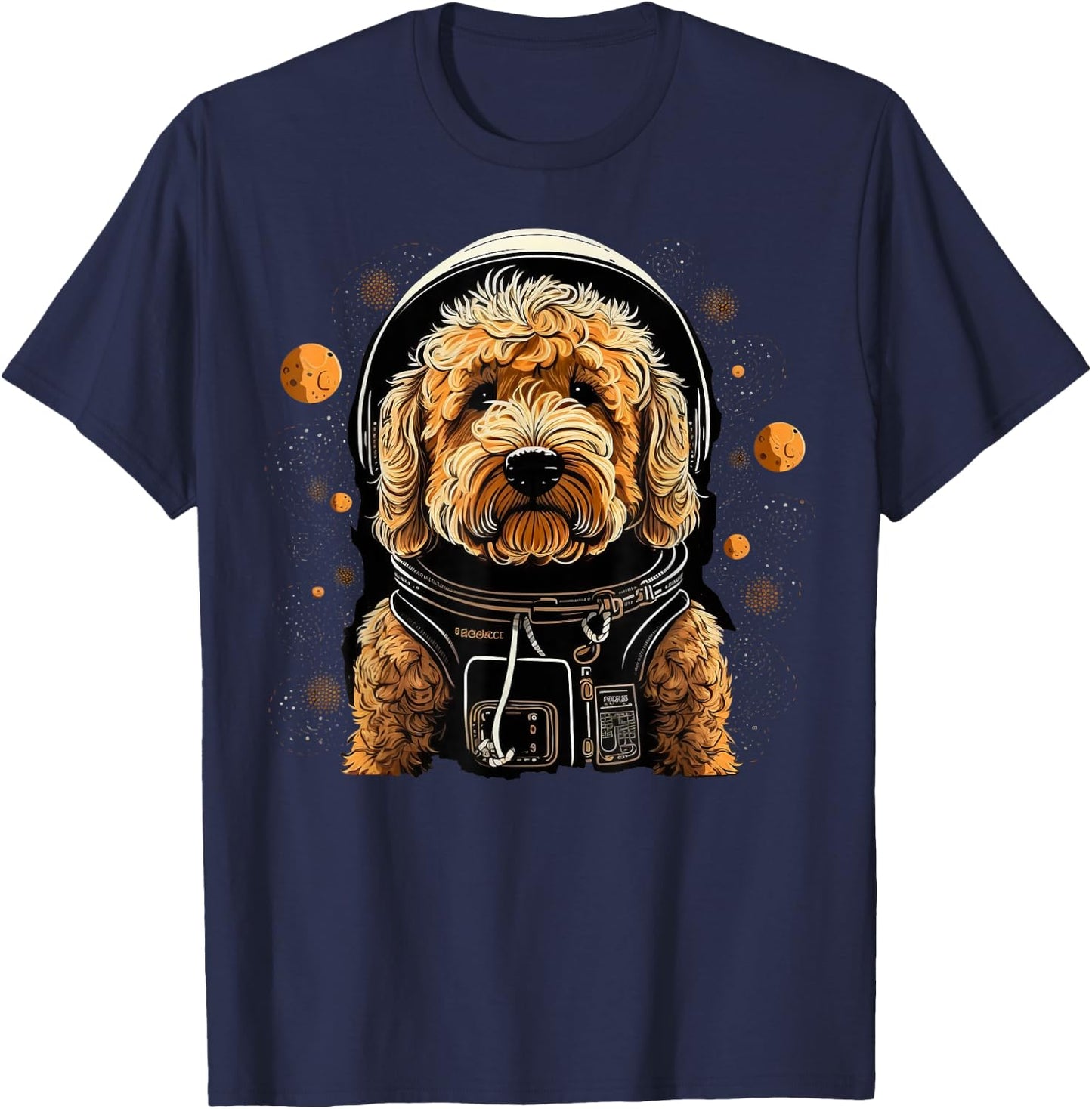 Outer Space Golden Doodle on Galaxy Astronaut Goldendoodle T-Shirt - T-Shirt | Navy