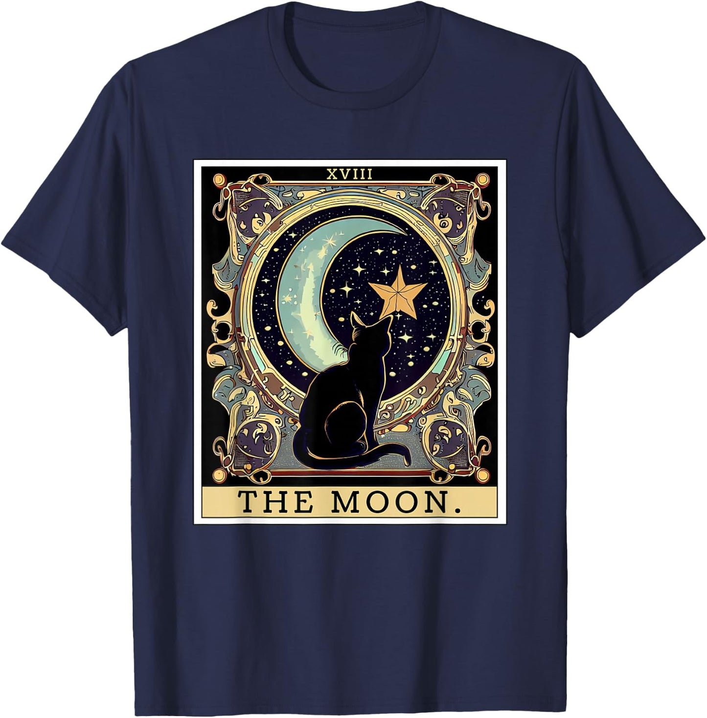 The Cresent Moon Tarot Card Vintage Black Cat Women's Men's T-Shirt - T-Shirt | Navy