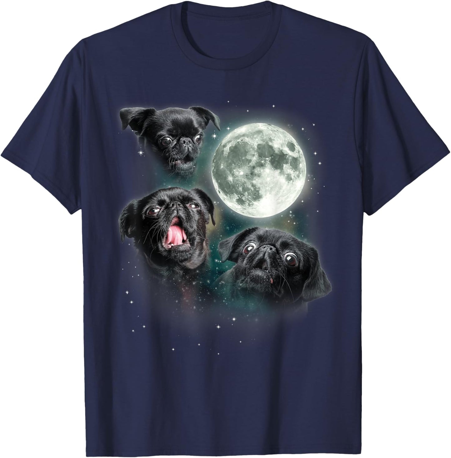 Brussels Griffon Moon | Three Howling Brabancon Funny 3 Dog T-Shirt - T-Shirt | Navy