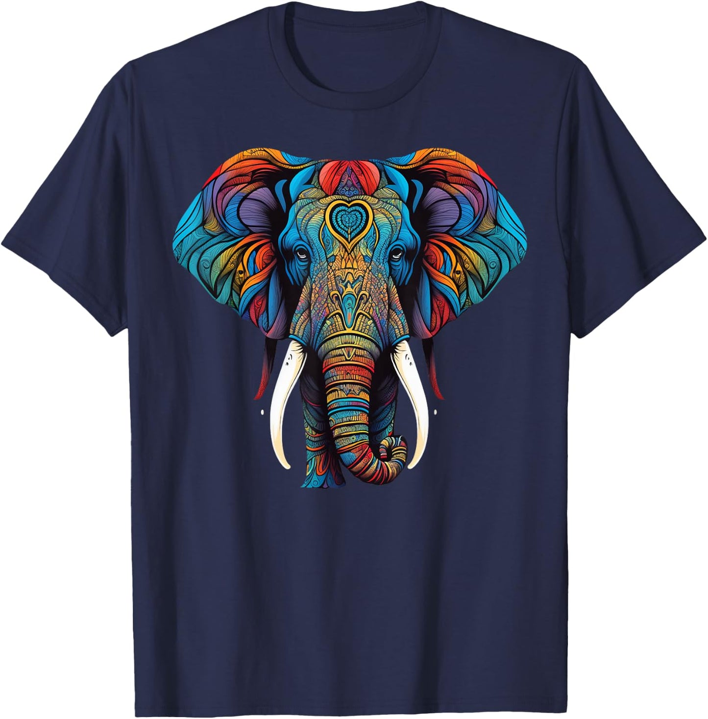 Geometry Elephant Mandala Art T-Shirt - T-Shirt | Navy