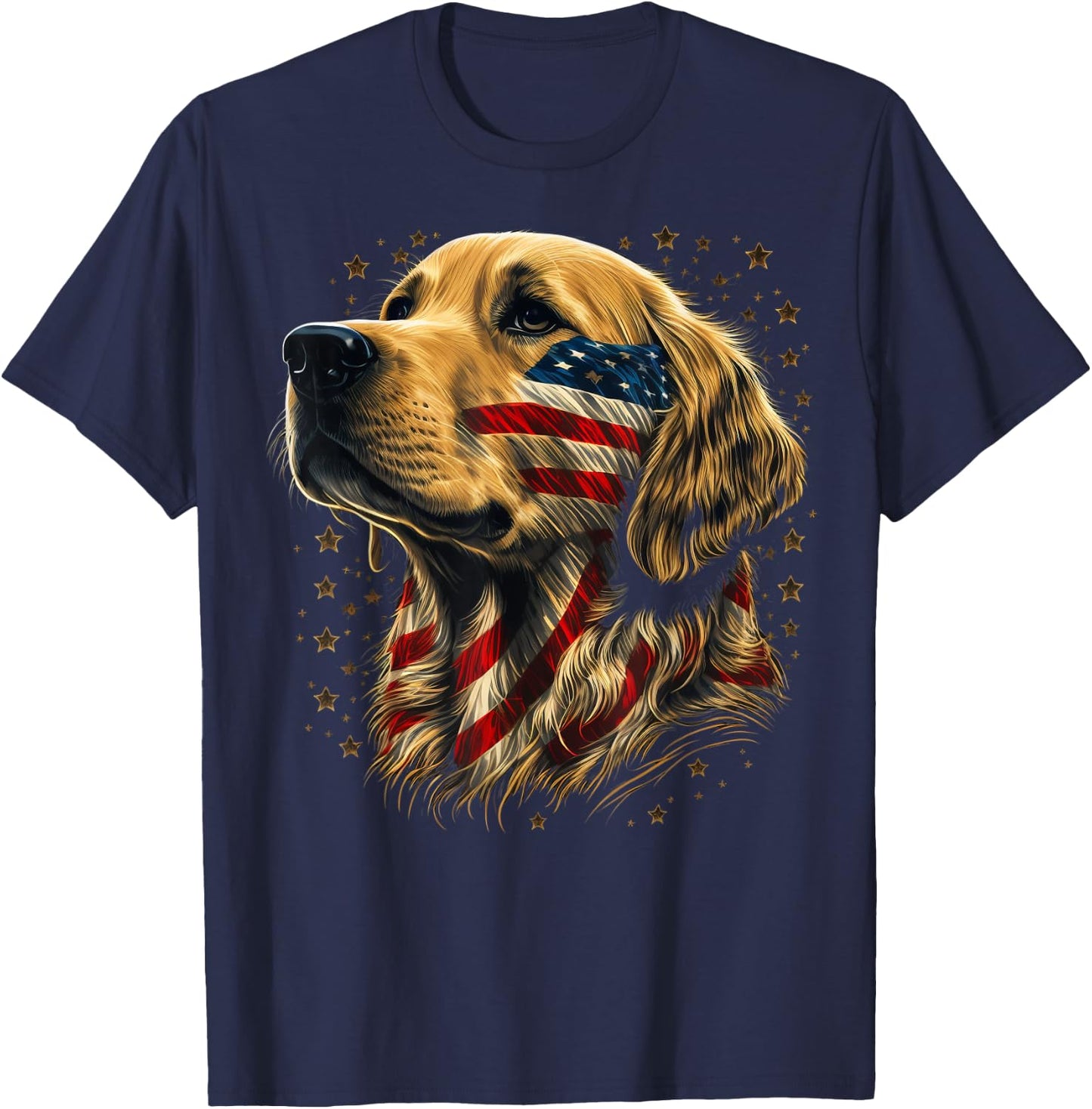 USA 4th Of July Goldie Patriotic American Golden Retriever T-Shirt - T-Shirt | Navy