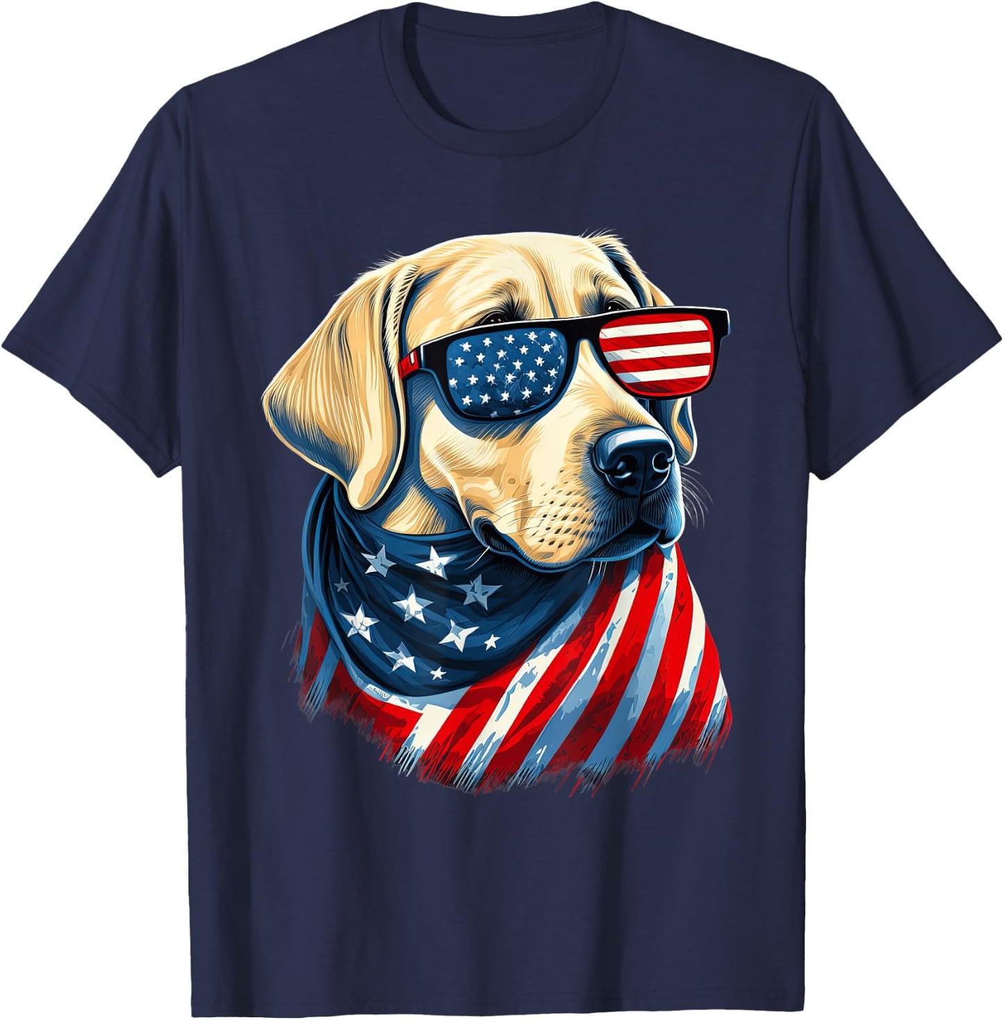 Yellow Labrador With American Flag Patriotic USA Women Kids Men T-Shirt - T-Shirt | Navy