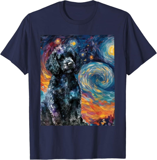 Black Poodle Starry Night - Dog Lover Puppy Pet Owner Men Women Kids T-Shirt - T-Shirt | Navy