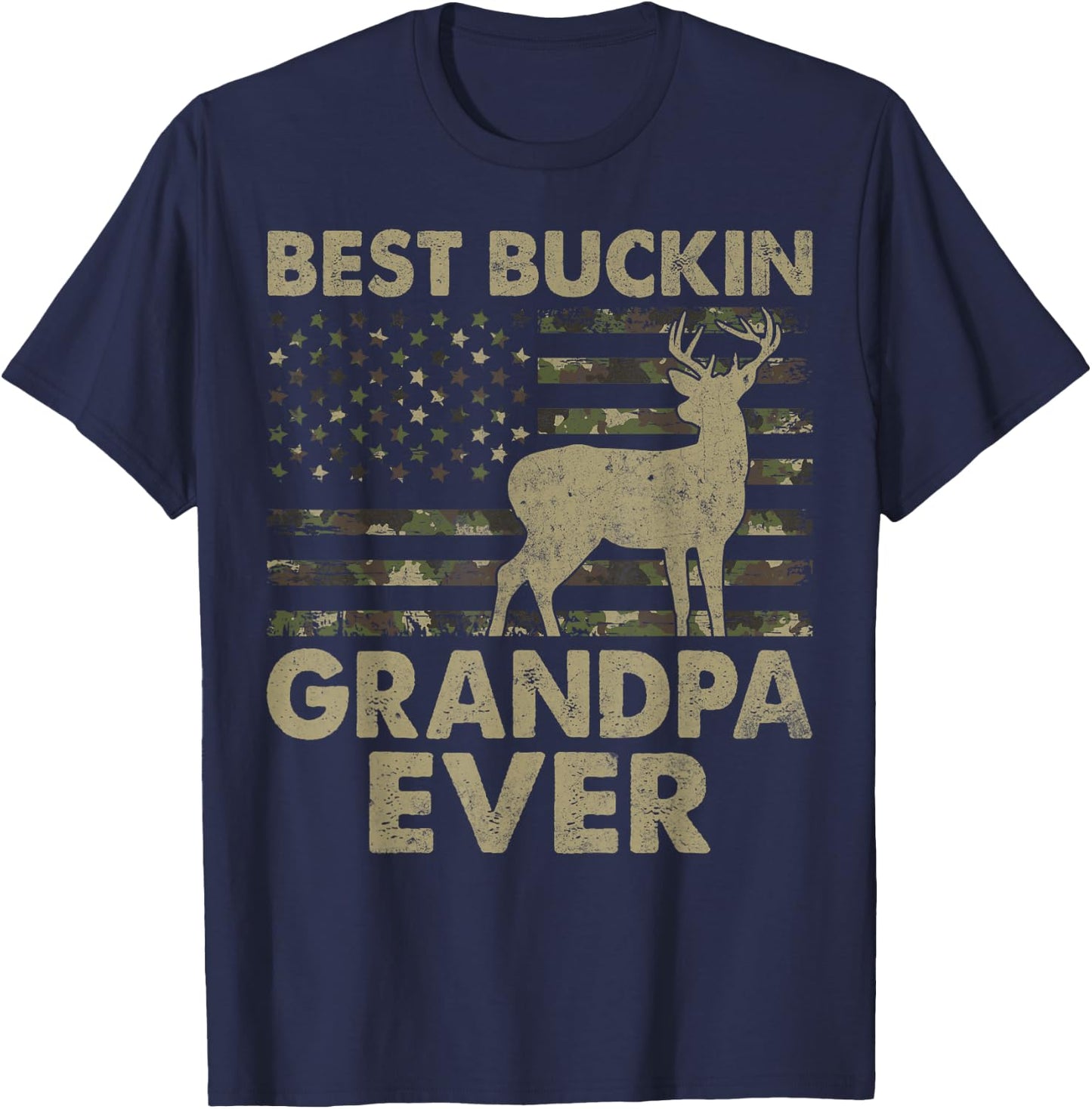 USA Flag Best Bucking Grandpa Ever Hunting Grandpa T-Shirt - T-Shirt | Navy