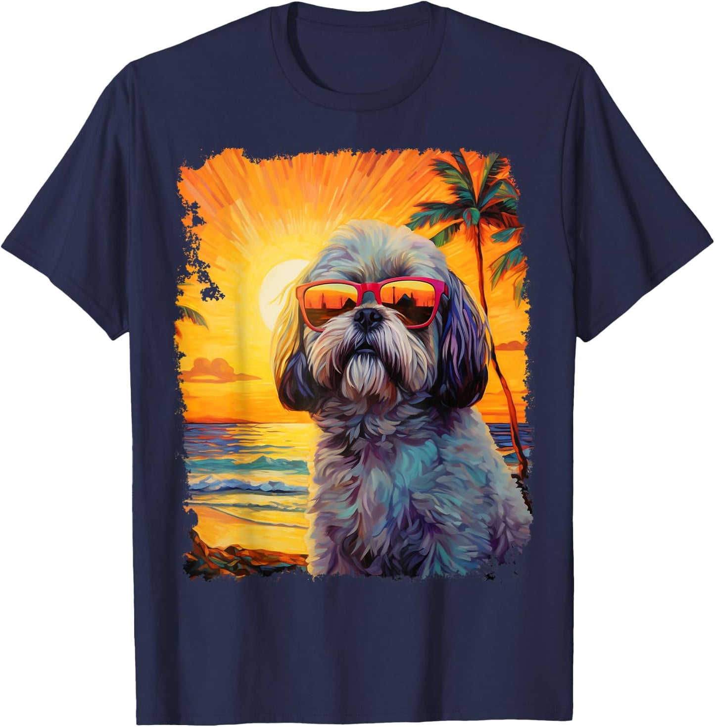 Dog Hawaiian Shih Tzu T-Shirt - T-Shirt | Navy