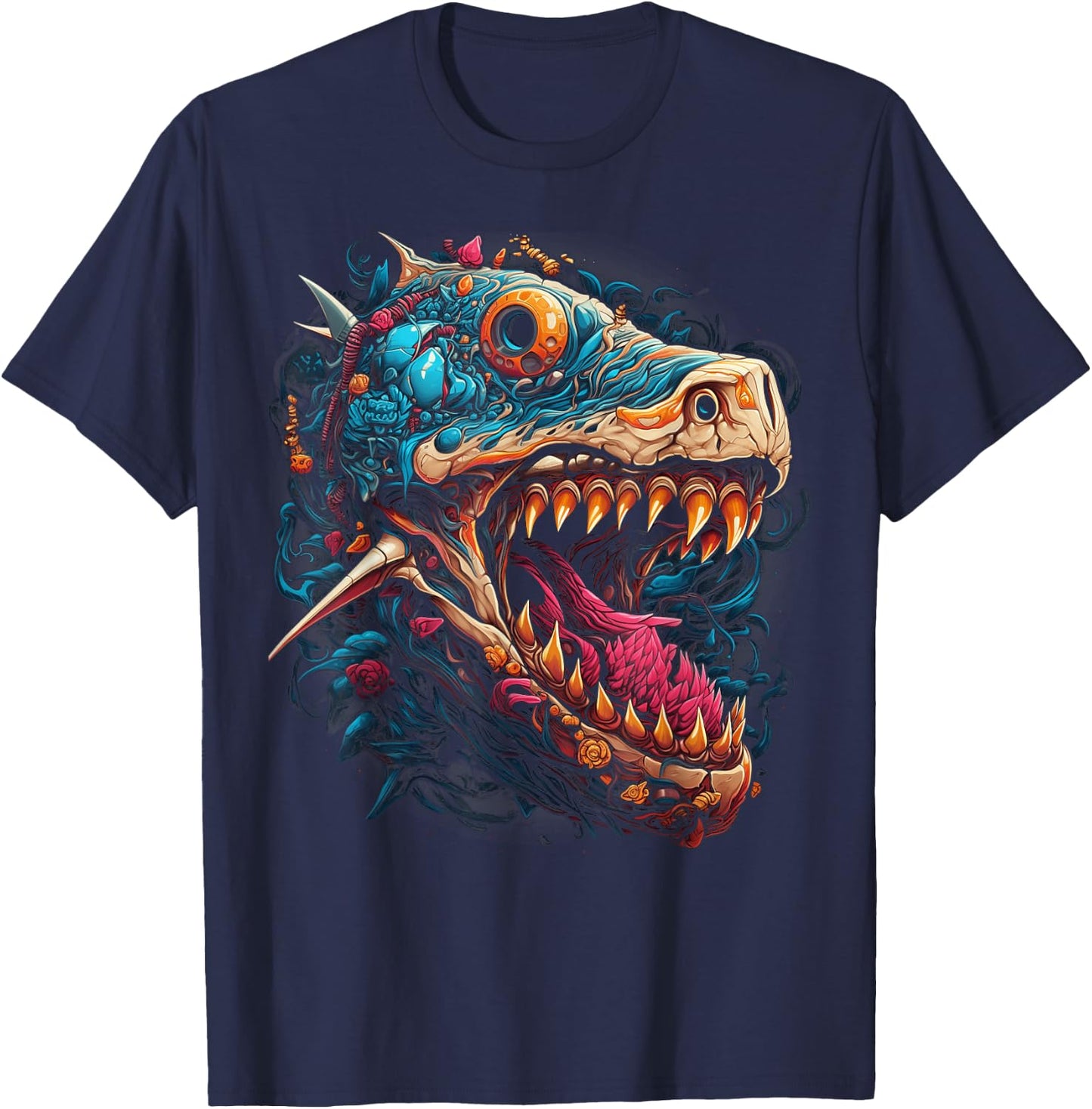 Floral Hammerhead Shark Ocean Design Women T-Shirt - T-Shirt | Navy