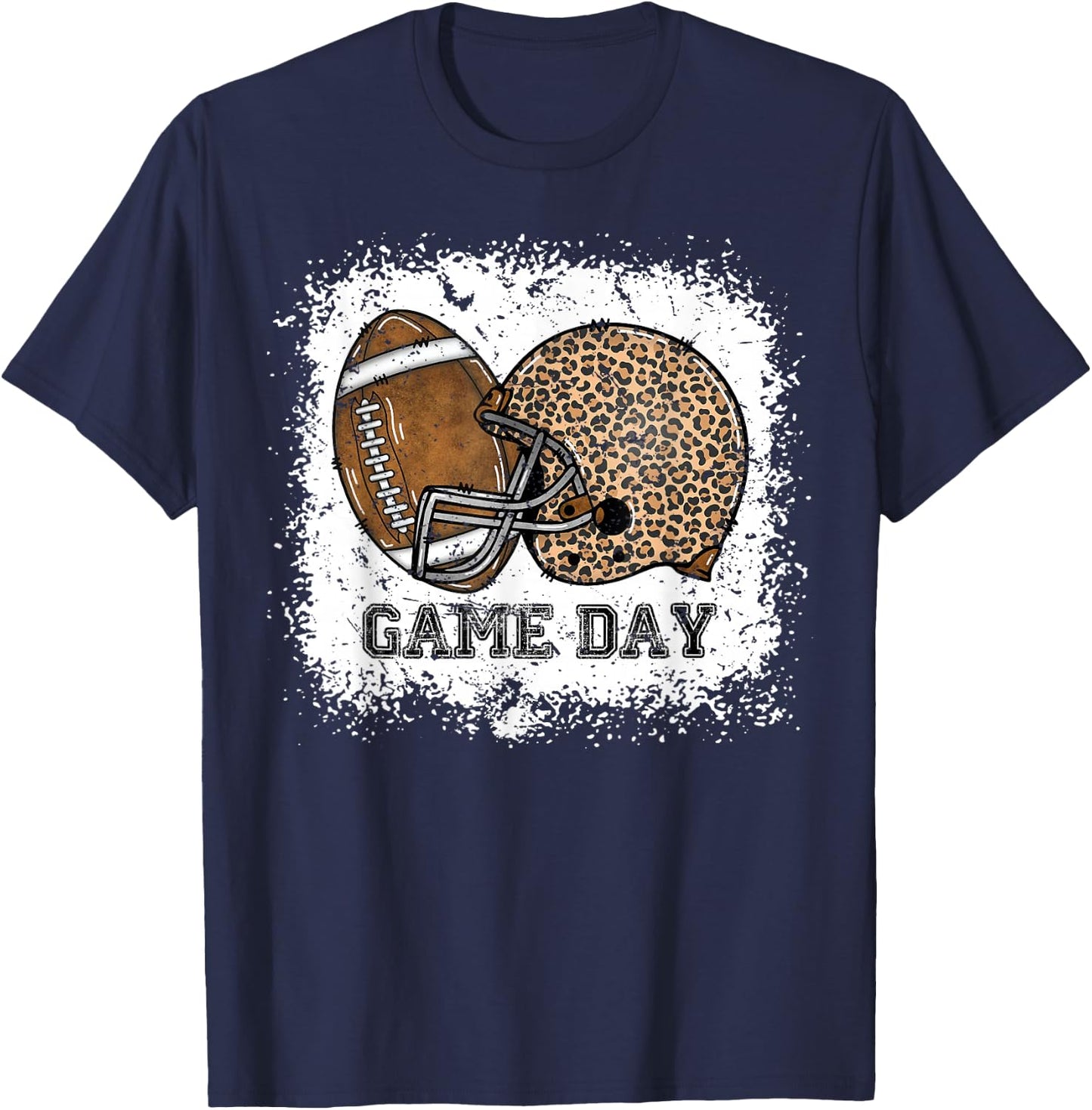 Bleached Game Day Leopard Football Helmet Sport Mom Girls T-Shirt - T-Shirt | Navy