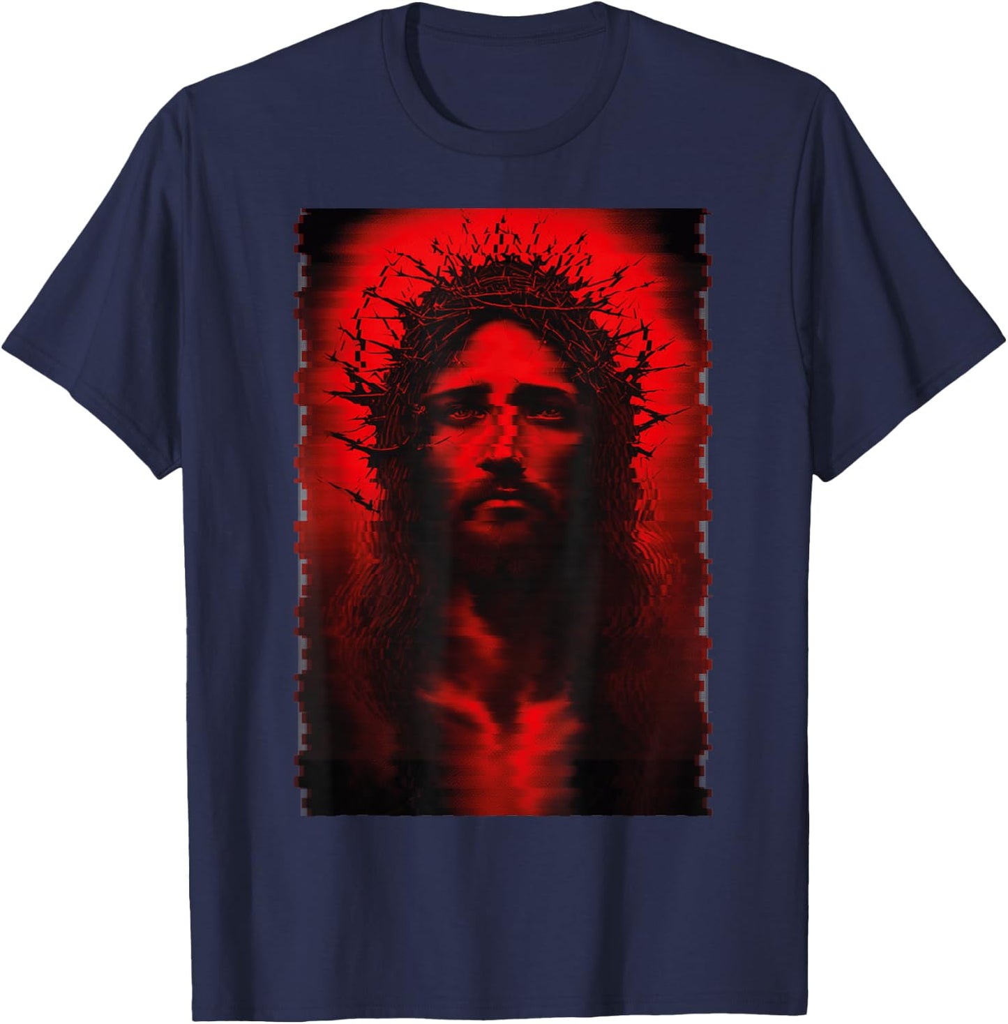 Goth Aesthetic Grunge Occult Emo Satanic Jesus Glitch T-Shirt - T-Shirt | Navy