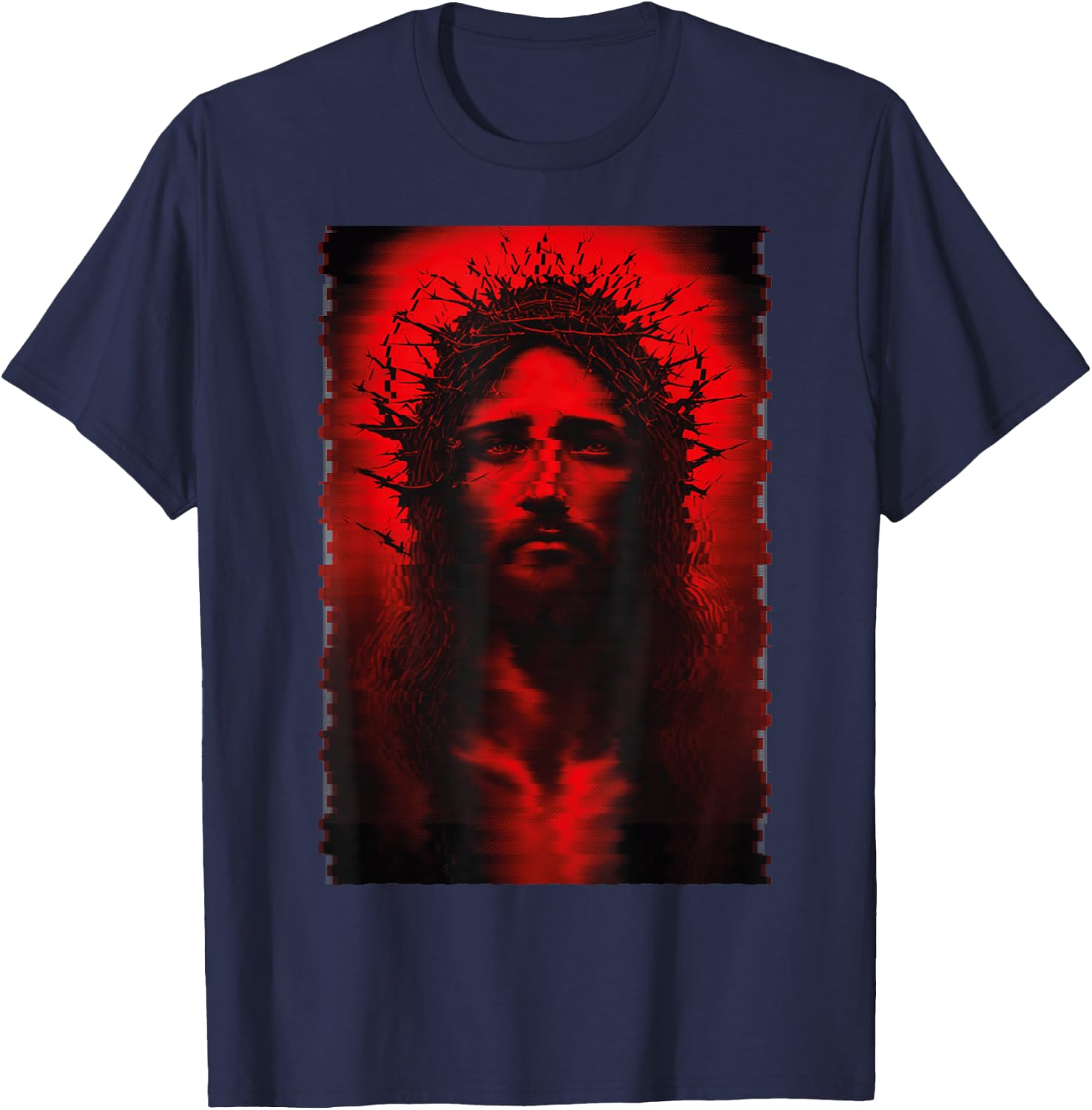 Goth Aesthetic Grunge Occult Emo Satanic Jesus Glitch T-Shirt - T-Shirt | Navy