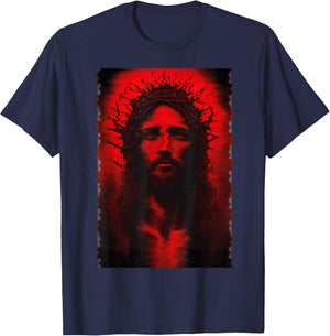 Goth Aesthetic Grunge Occult Emo Satanic Jesus Glitch T-Shirt - T-Shirt | Navy