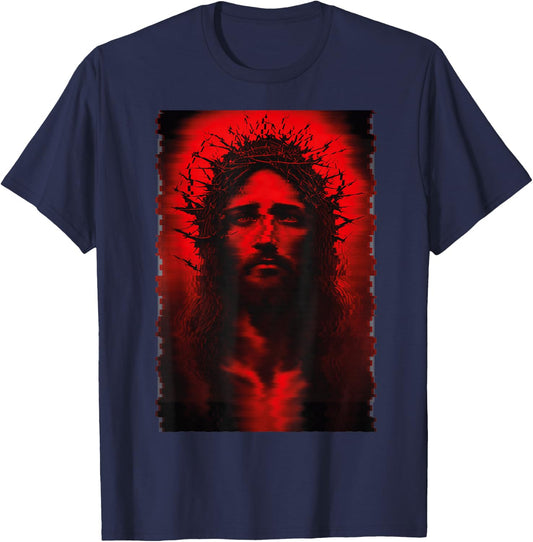 Goth Aesthetic Grunge Occult Emo Satanic Jesus Glitch T-Shirt - T-Shirt | Navy