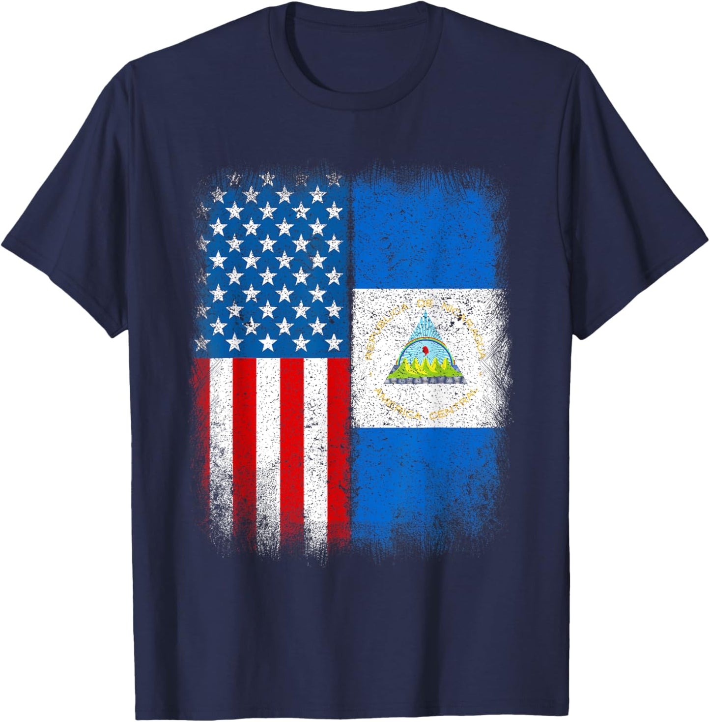 Vintage Half Nicaraguan American Flag Usa Nicaragua Country T-Shirt - T-Shirt | Navy