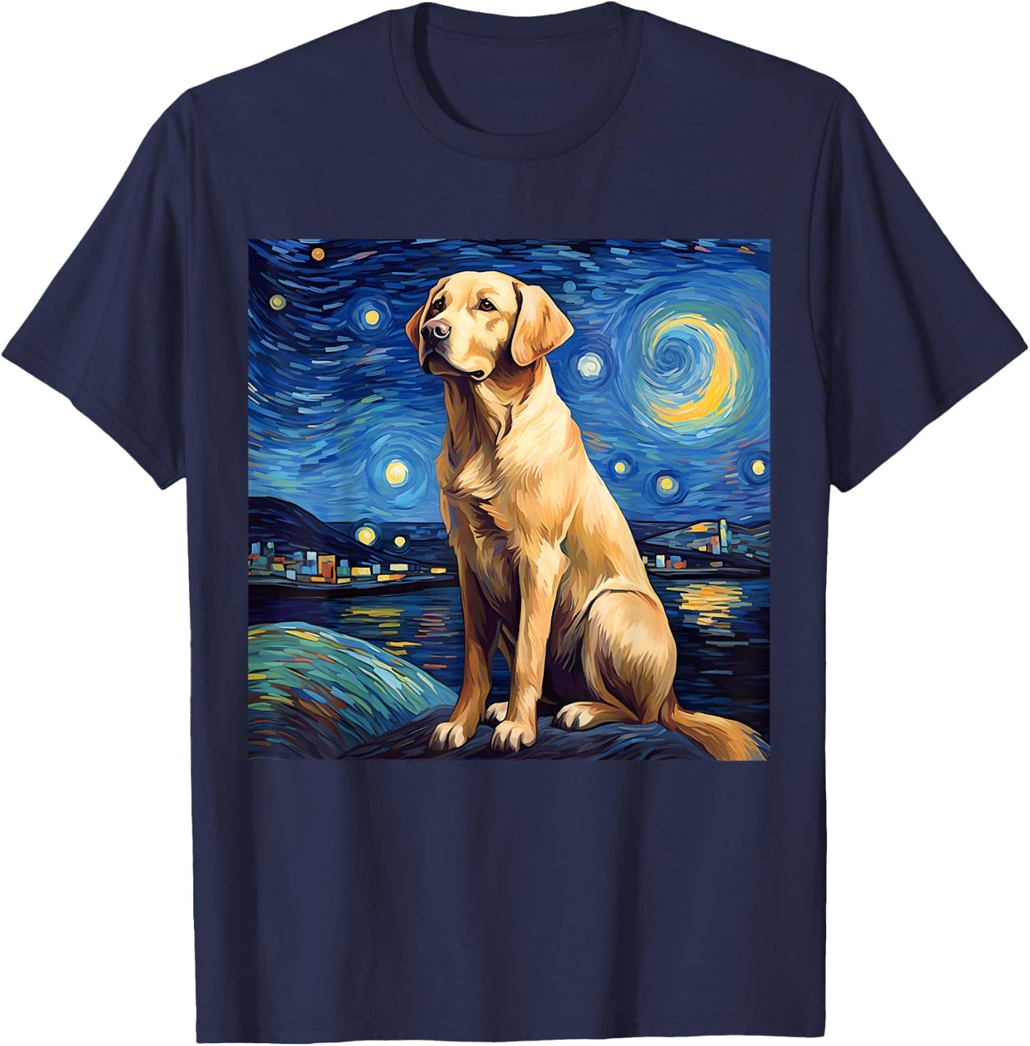 Surreal Starry Night Labrador Retriever Dog T-Shirt - T-Shirt | Navy