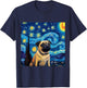 Pug Starry Night - Pug T-Shirt - T-Shirt | Navy