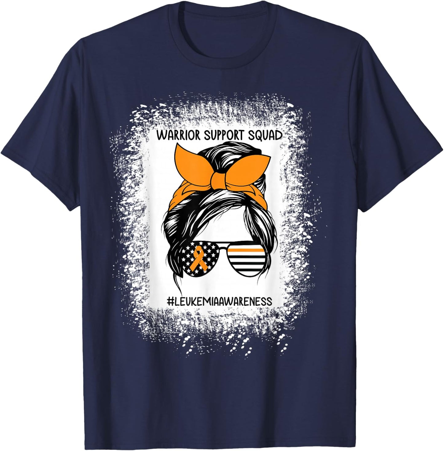 Leukemia Awareness Warrior Support Squad Messy Bun Sunglass T-Shirt - T-Shirt | Navy
