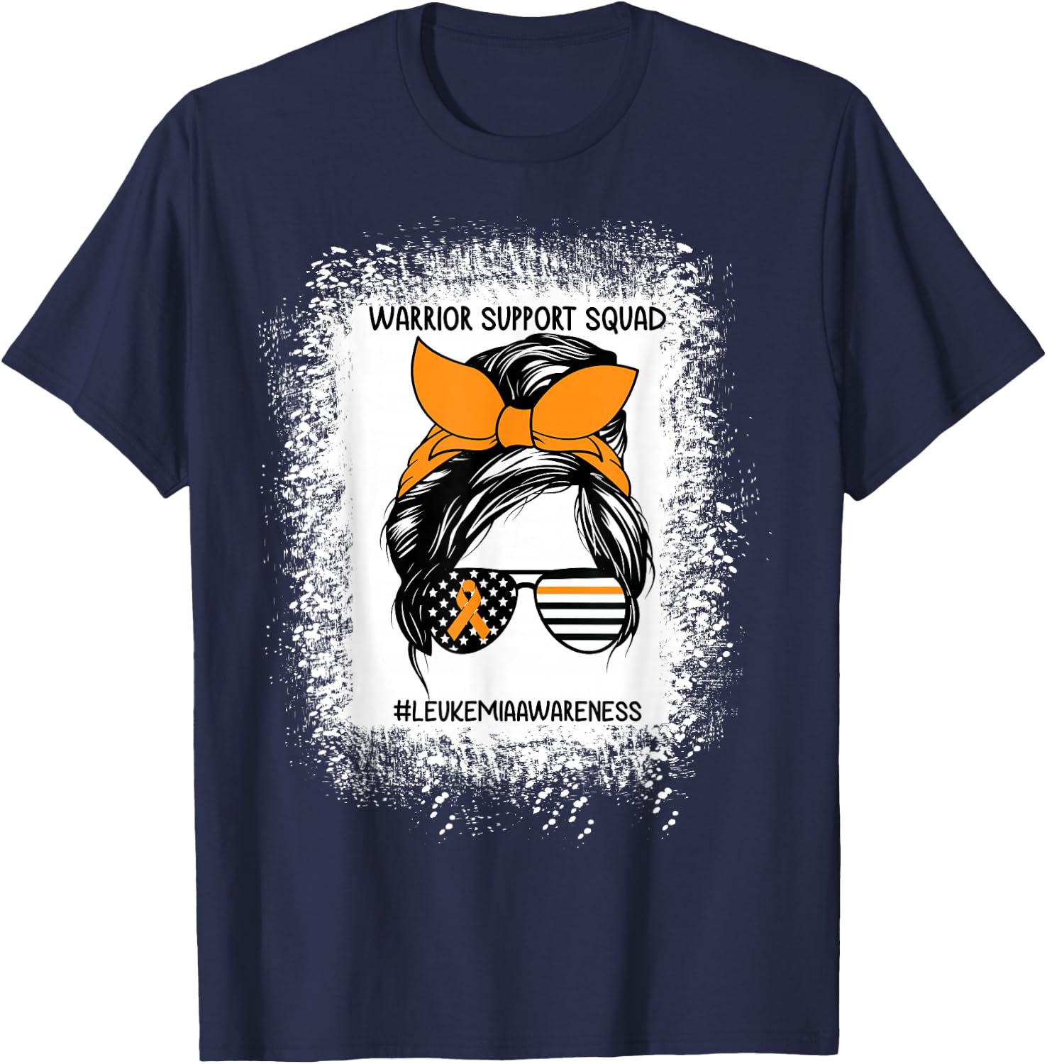 Leukemia Awareness Warrior Support Squad Messy Bun Sunglass T-Shirt - T-Shirt | Navy