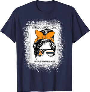Leukemia Awareness Warrior Support Squad Messy Bun Sunglass T-Shirt - T-Shirt | Navy