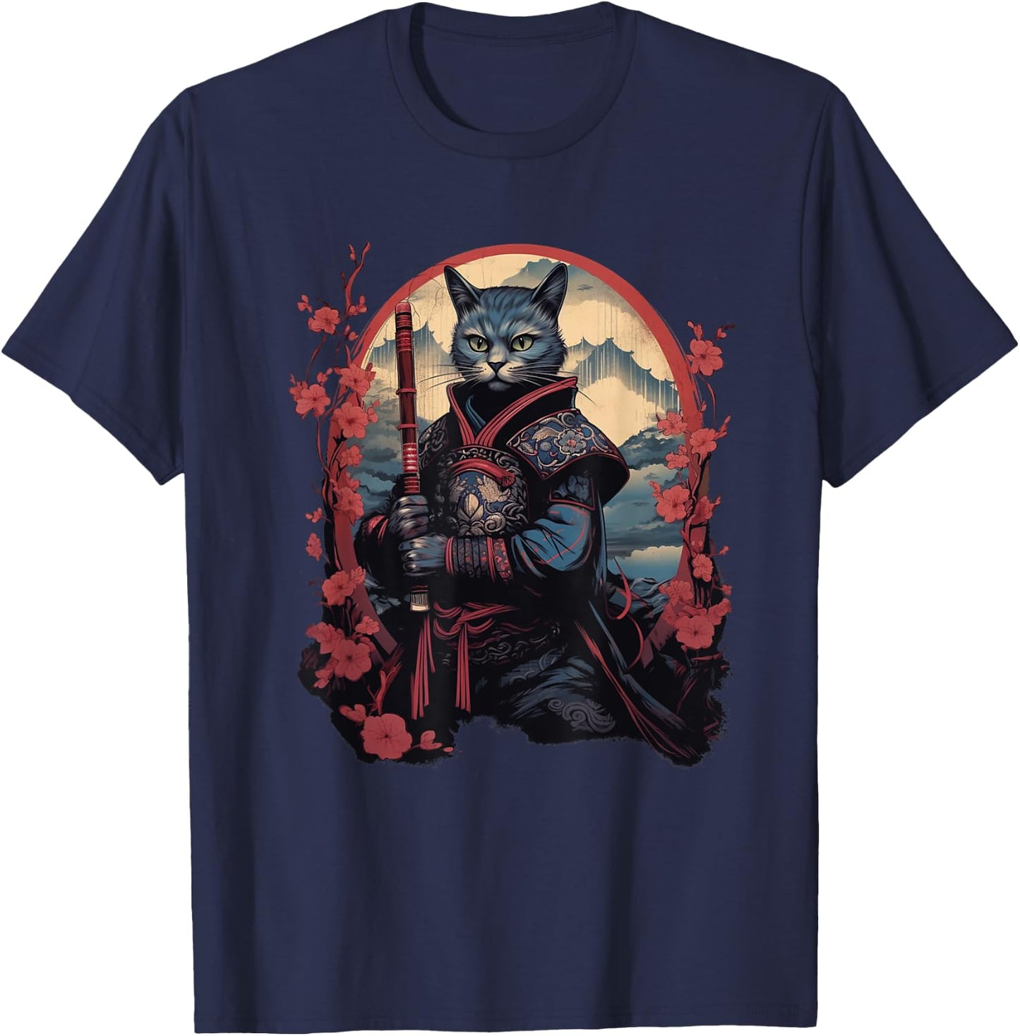 Vintage Japanese Samurai Ninja Cat Tattoo Kawaii Women Girls Kids T-Shirt - T-Shirt | Navy