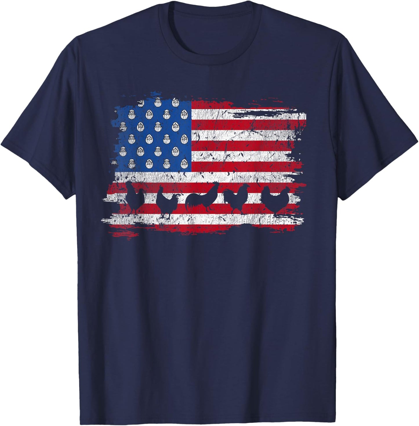 American Flag Chicken 4th Of July Farmer Farming Patriotic T-Shirt - T-Shirt | Navy