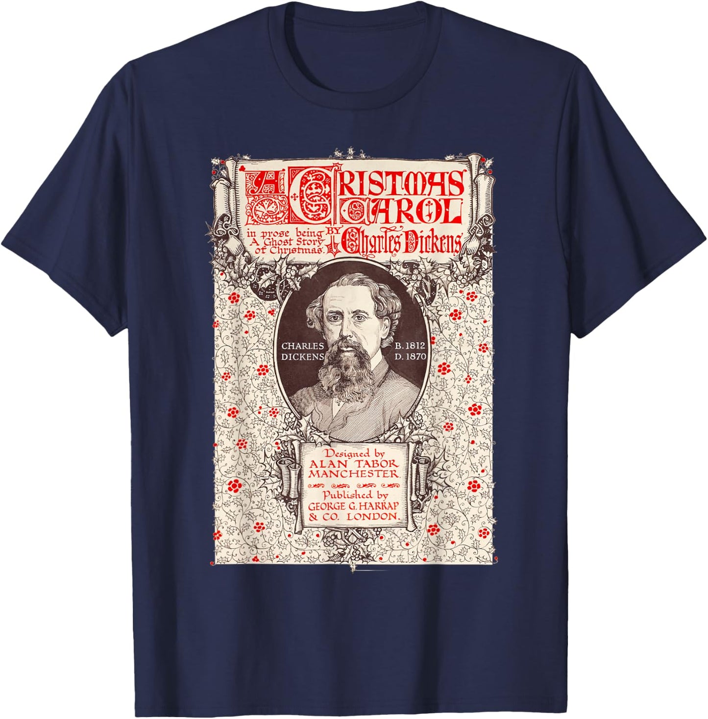 A Christmas Carol Collectors Society Dickens Scrooge Christmas Carol Vintage Black -Adults T-Shirt - T-Shirt | Navy