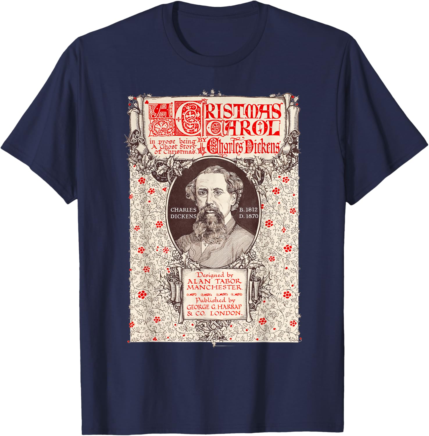 A Christmas Carol Collectors Society Dickens Scrooge Christmas Carol Vintage Black -Adults T-Shirt - T-Shirt | Navy