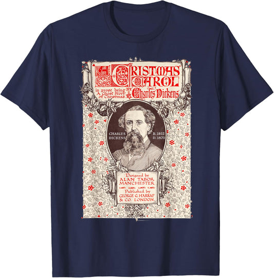A Christmas Carol Collectors Society Dickens Scrooge Christmas Carol Vintage Black -Adults T-Shirt - T-Shirt | Navy