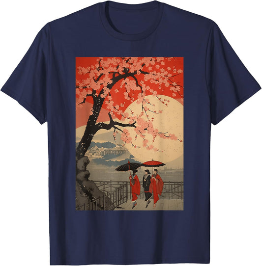 Cherry Blossom Sakura Japanese Graphical Art Sakura T-Shirt - T-Shirt | Navy