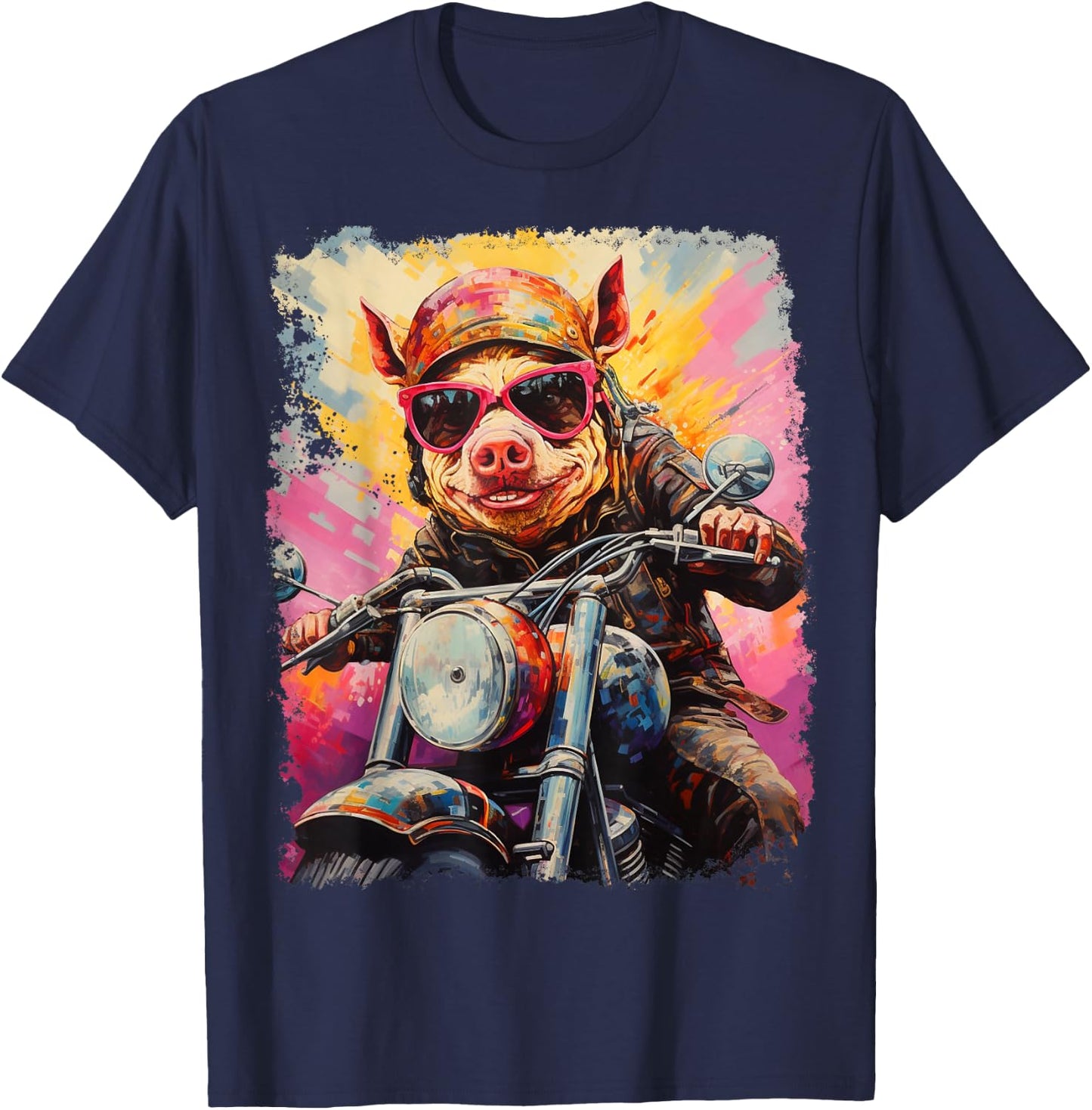 Motorbike Gear Pig on Motorcycle T-Shirt - T-Shirt | Navy