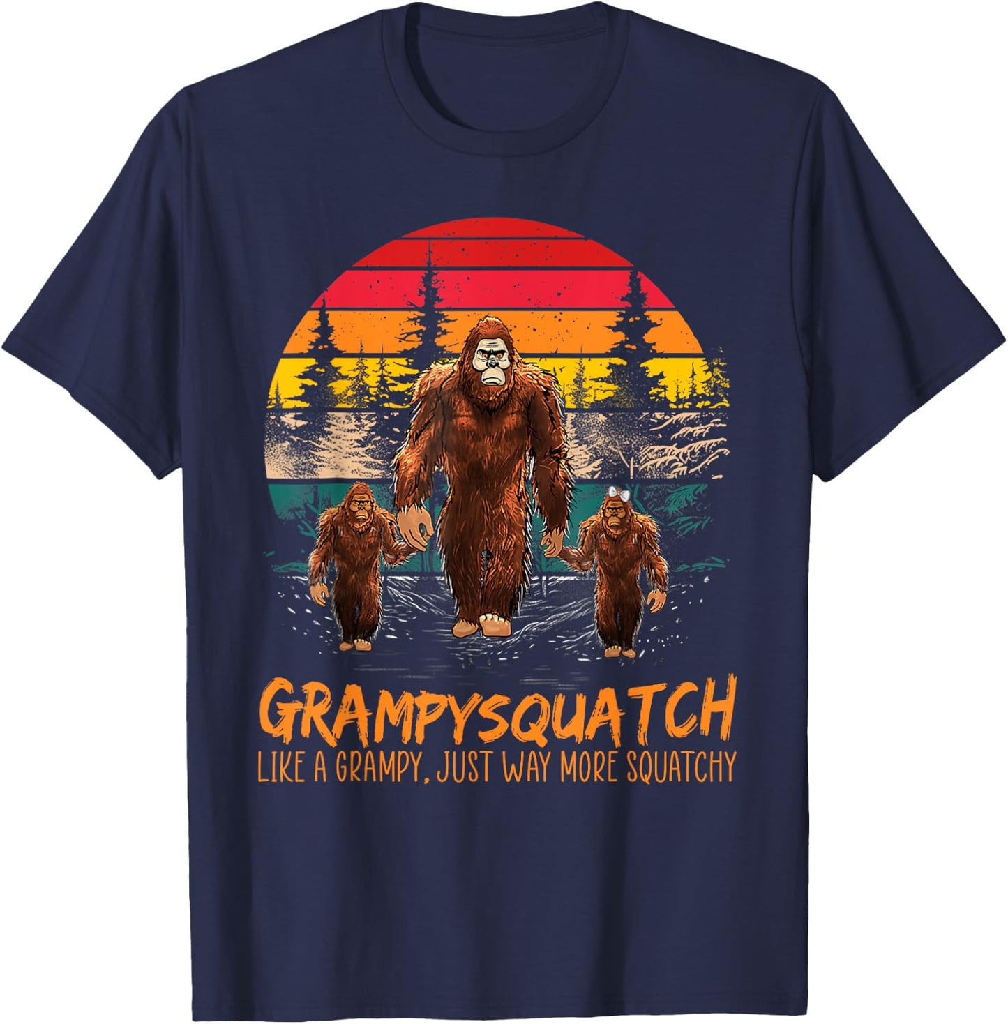 Grampy Squatch Like A Grandpa Just Way More Squatchy Retro T-Shirt - T-Shirt | Navy