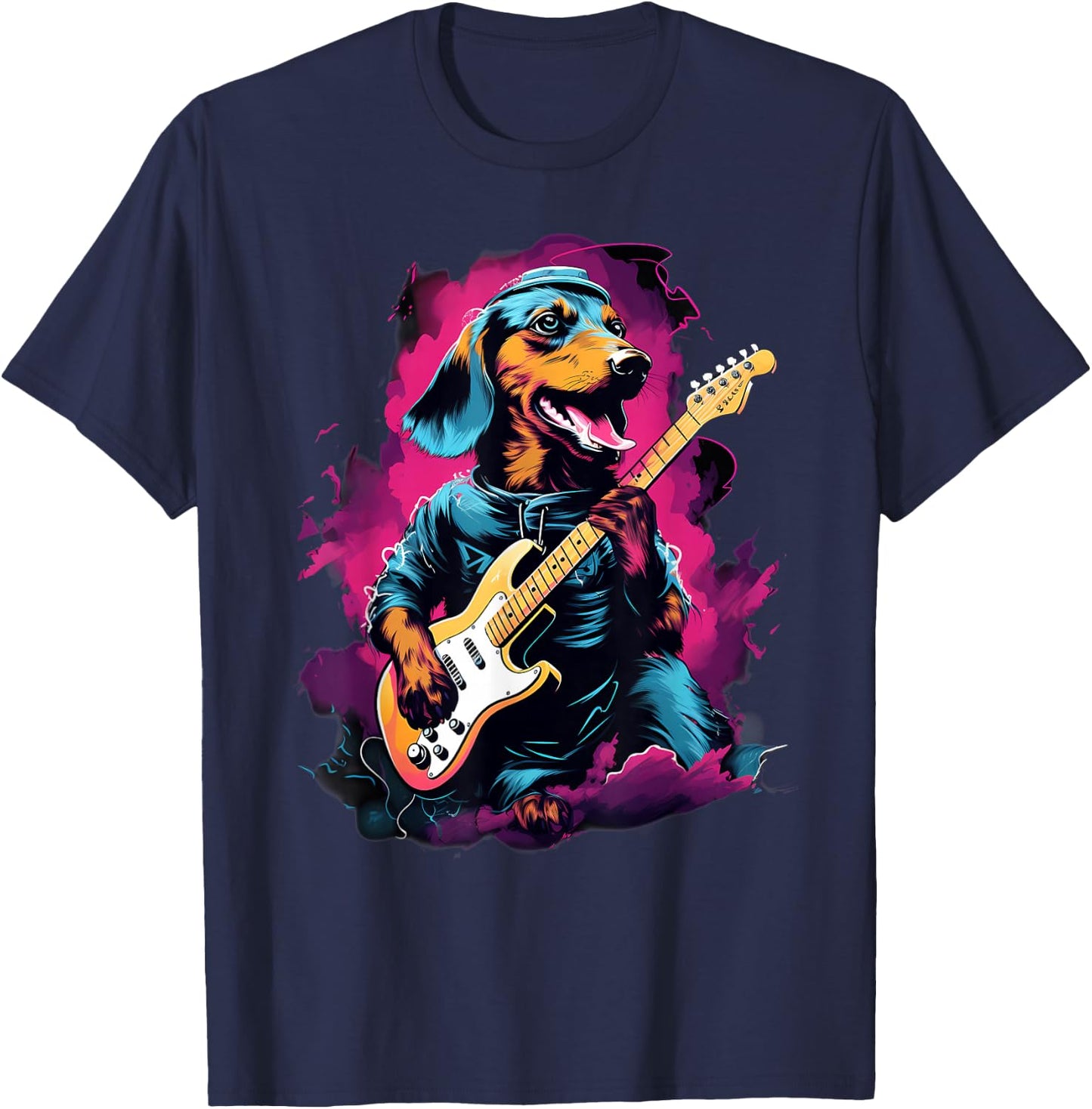 Punk Rock Guitar Dachshund Dog Guitarist T-Shirt - T-Shirt | Navy