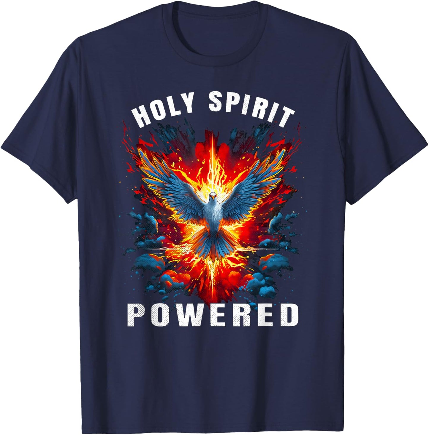 Holy Spirit Powered Dove With Fire Christian Men And Women T-Shirt - T-Shirt | Navy
