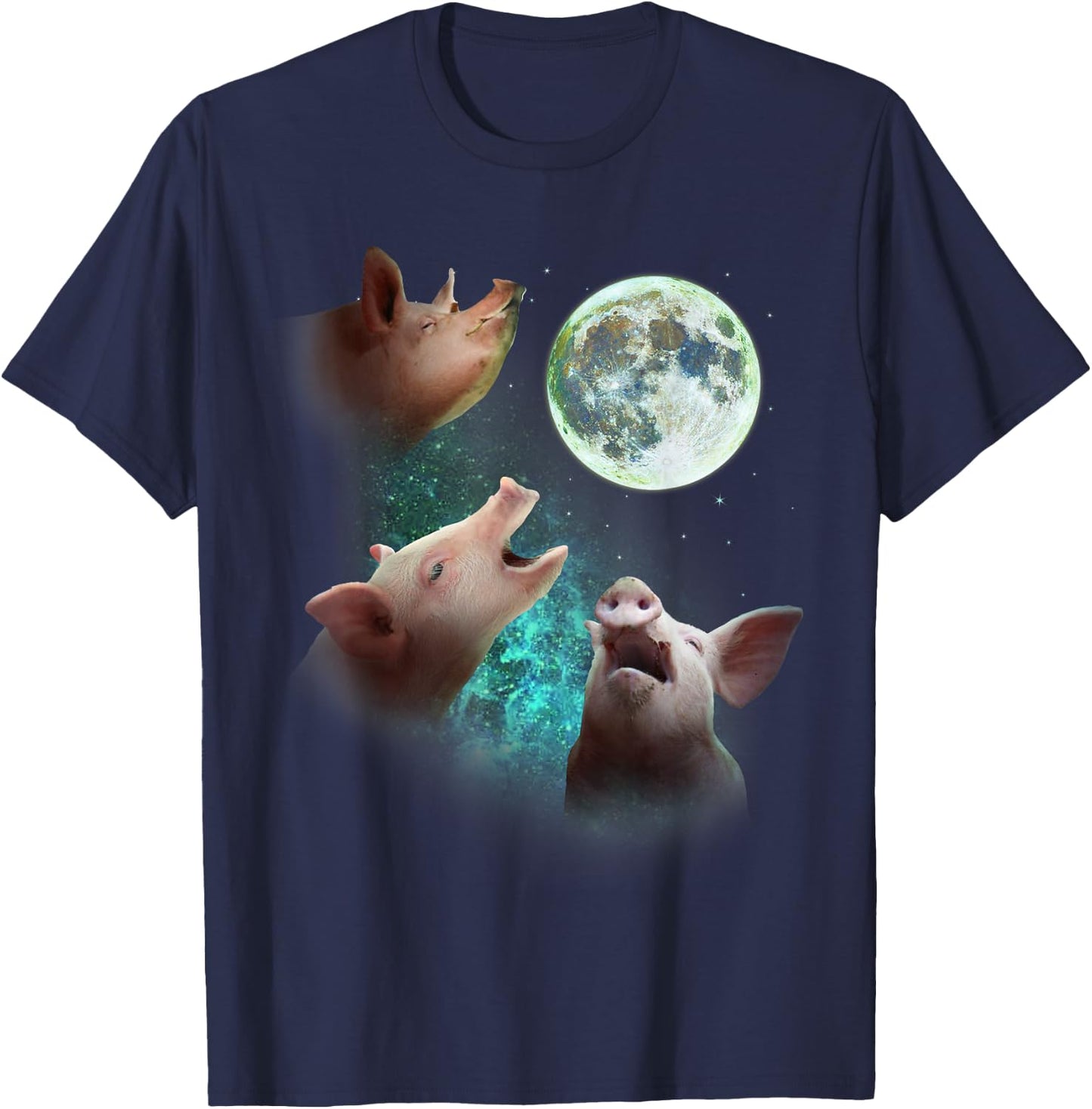 Three Farm Pigs Howl At Moon 3 Wolfs Wolves Funny Parody T-Shirt - T-Shirt | Navy