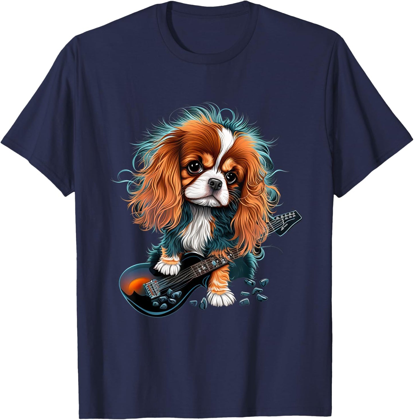 Funny Cavalier King Charles Spaniel Cute Ronk Roll Rocker Women Girls Kids T-Shirt - T-Shirt | Navy