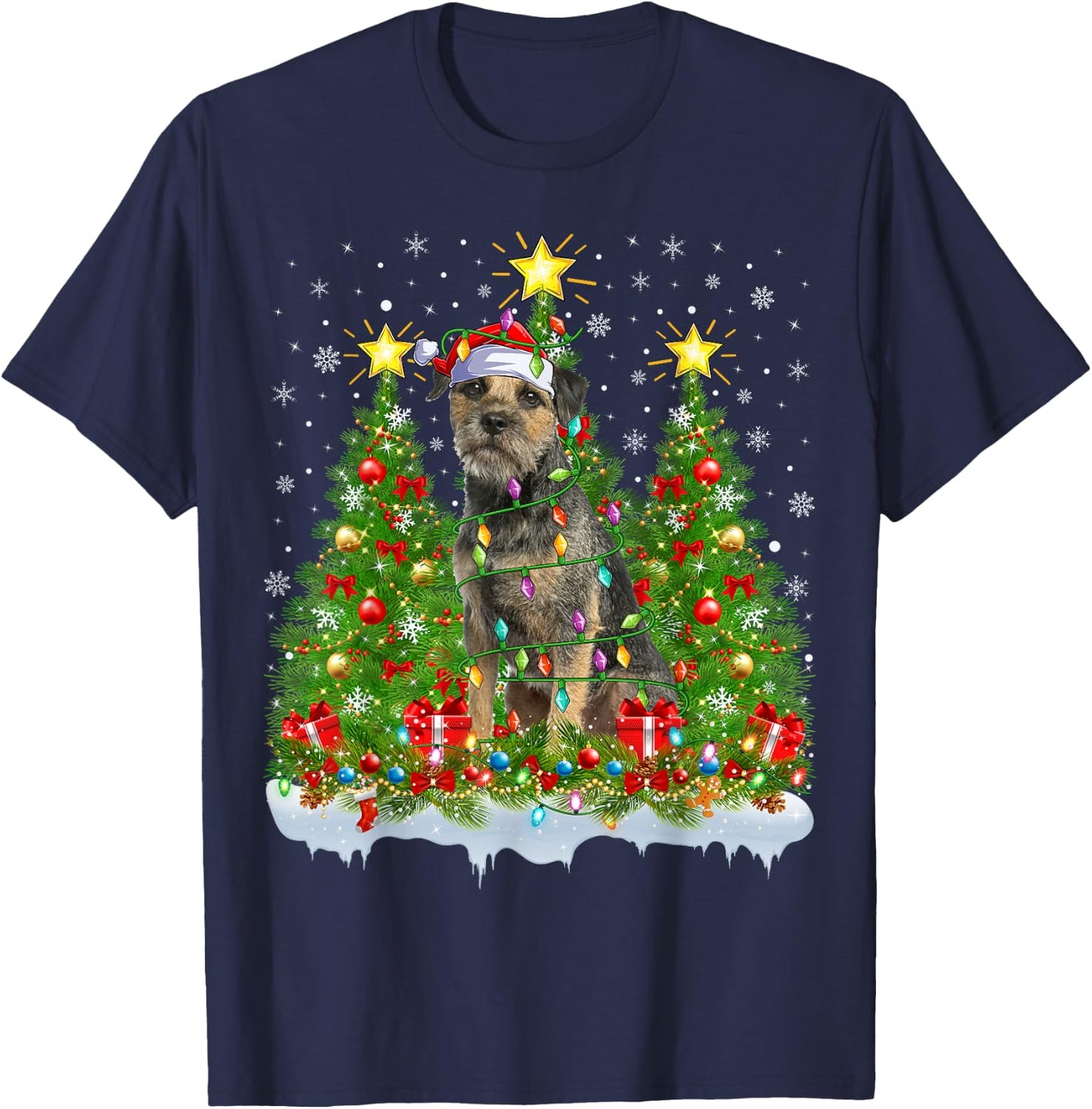 Xmas Tree Decoration Santa Border Terrier Dog Christmas T-Shirt - T-Shirt | Navy